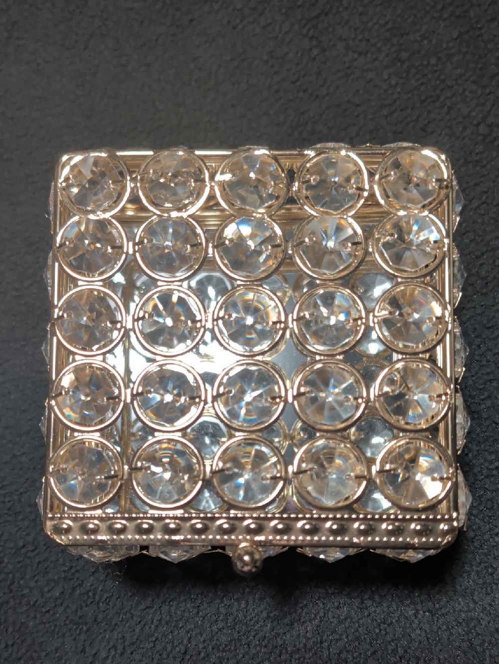 Gold-Tone/Glass Mirror Trinket Box EUC